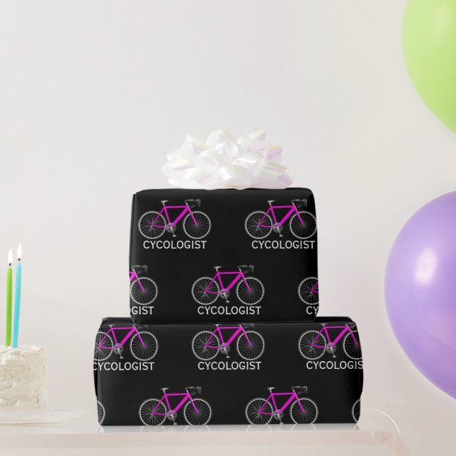 Pink Bicycle with Cycologist Text  Wrapping Paper (Party Gifts)