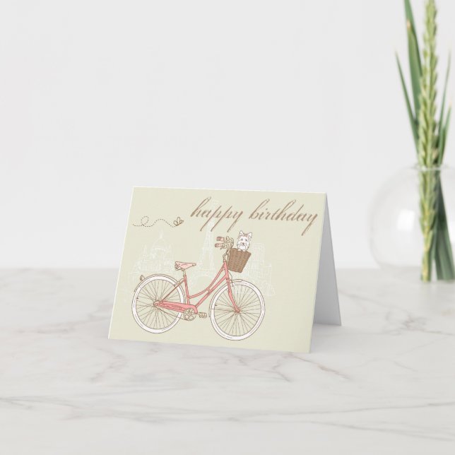 Pink Bicycle with Terrier Happy Birthday Card (Front)