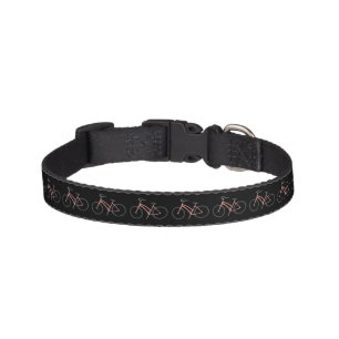 Pink bicycles on black pet collar