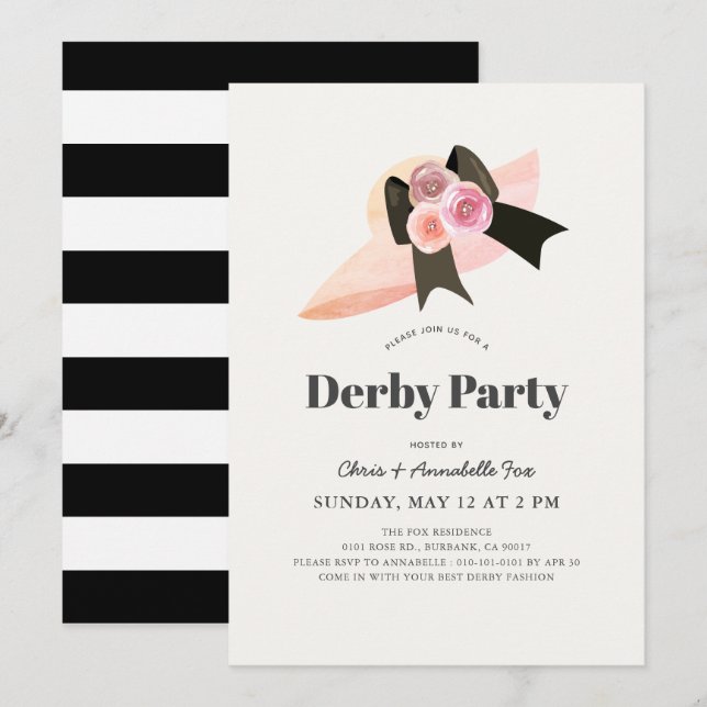 Pink Big Hat Roses Derby Party Invitation (Front/Back)