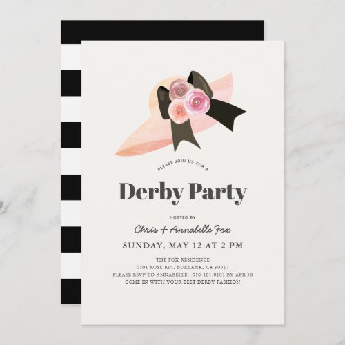 Pink Big Hat Roses Derby Party Invitation