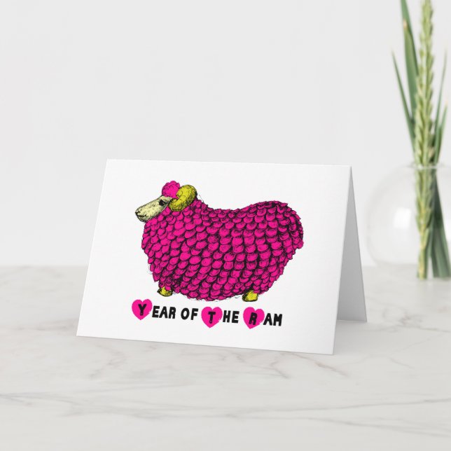 Pink Big Ram Chinese New Year Zodiac Card (Front)