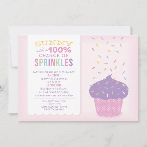Pink Big Sister Cupcake Baby Sprinkle Invitation
