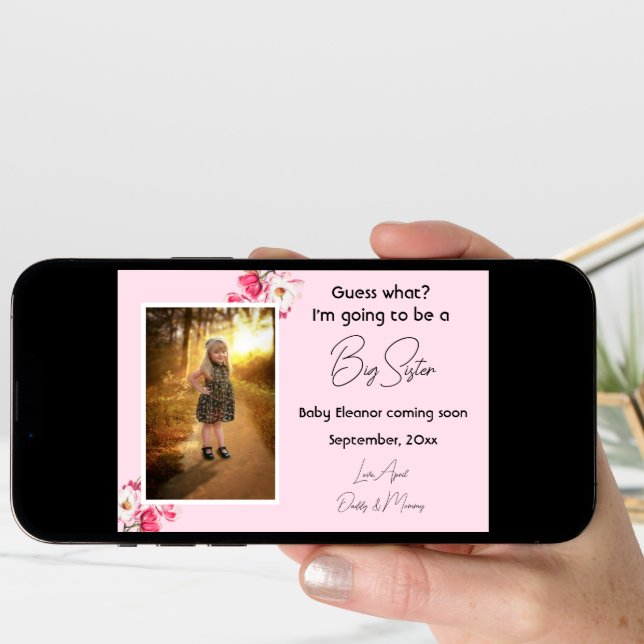 Pink Big Sister Pregnancy Photo Announcements (Front Digital)