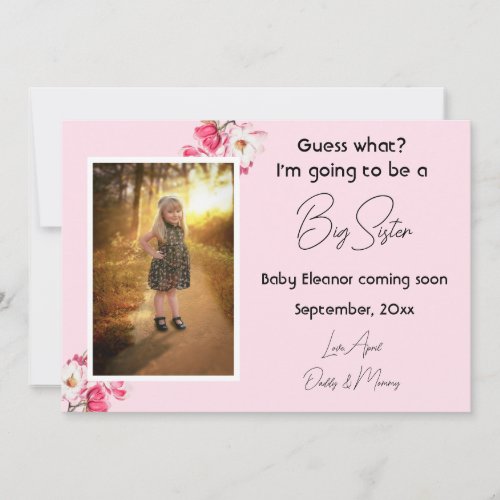 Pink Big Sister Pregnancy Photo Announcements