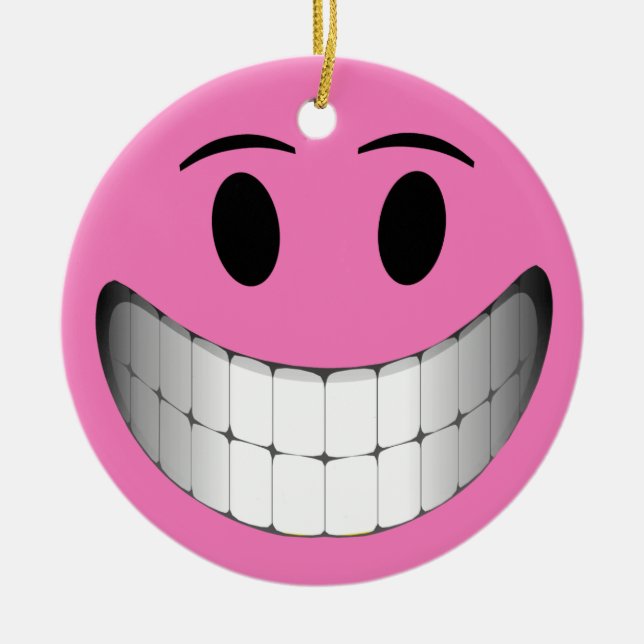 Pink Big Smile Face Ceramic Ornament (Front)
