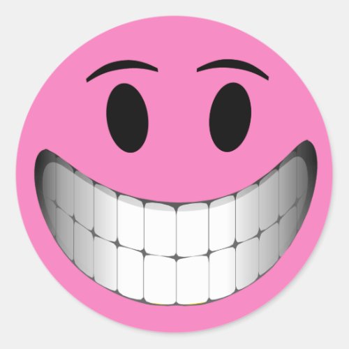 Pink Big Smile Face Classic Round Sticker
