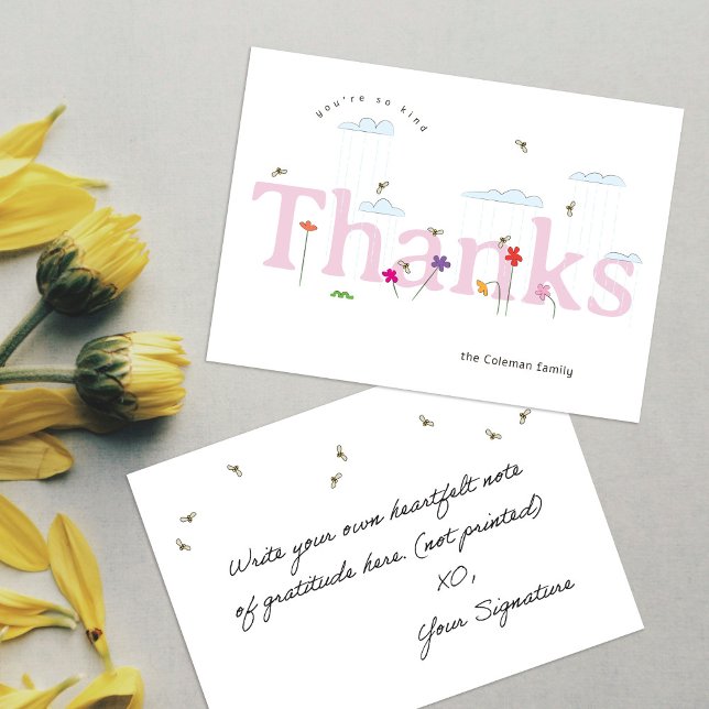 Pink Big Thanks Spring Bee Scene Thank You Card (Creator Uploaded)
