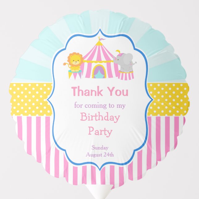 Pink Big Top Circus Carnival Birthday Party Balloon (Front)