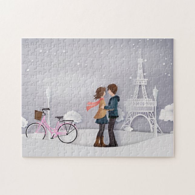 Pink Bike Paris Couple Jigsaw Puzzle (Horizontal)