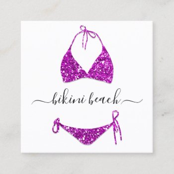 Pink Bikini Lingerie Beach Costume Underwear Shop Square Business Card by luxury_luxury at Zazzle