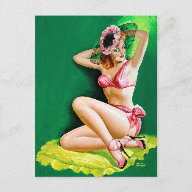 Pink Bikini Pin Up Postcard (Front)
