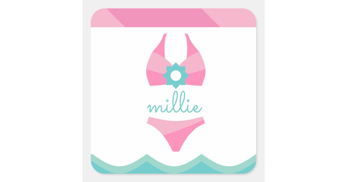 Pink Bikini Swimsuit Personalized Sticker | Zazzle