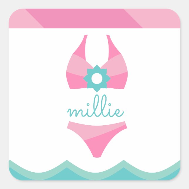 Pink Bikini Swimsuit Personalized Sticker (Front)