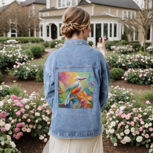 Pink Billed Red Breasted Fantasy Bird Denim Jacket