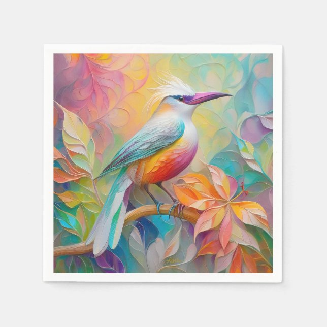 Pink Billed Red Breasted Fantasy Bird Napkins (Front)