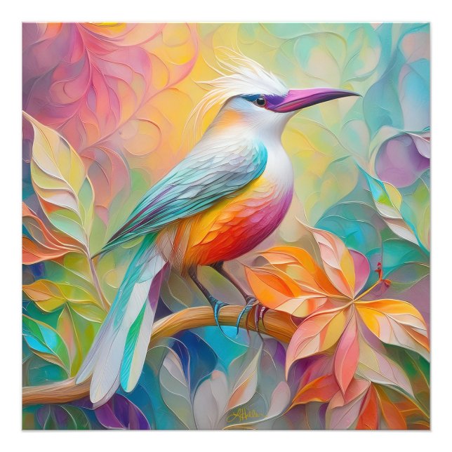 Pink Billed Red Breasted Fantasy Bird Photo Print (Front)