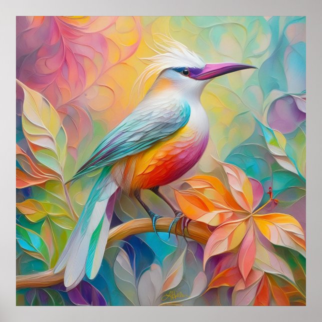 Pink Billed Red Breasted Fantasy Bird Poster (Front)