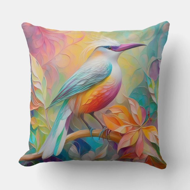Pink Billed Red Breasted Fantasy Bird Throw Pillow (Front)