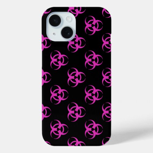 Pink Biohazard Symbol Pattern iPhone 15 Case