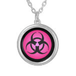 Pink Biohazard Symbol Silver Plated Necklace