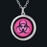 Pink Biohazard Symbol Silver Plated Necklace<br><div class="desc">Biohazard warning necklace in pink.</div>