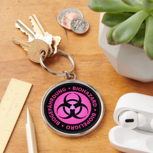 Pink Biohazard Warning Keychain