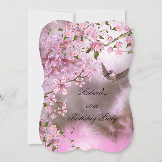 Pink Bird Asian Blossom Birthday Party Invitation (Front)