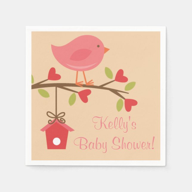 Pink Bird Baby Shower Napkins (Front)