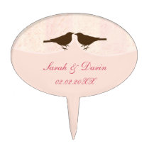 pink bird cage, love birds personalized cake picks