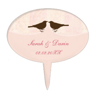 pink bird cage, love birds personalized cake picks