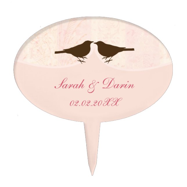 pink bird cage, love birds personalized cake picks (Front)