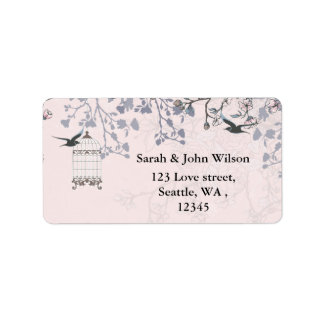 pink bird cage, love birds return address labels