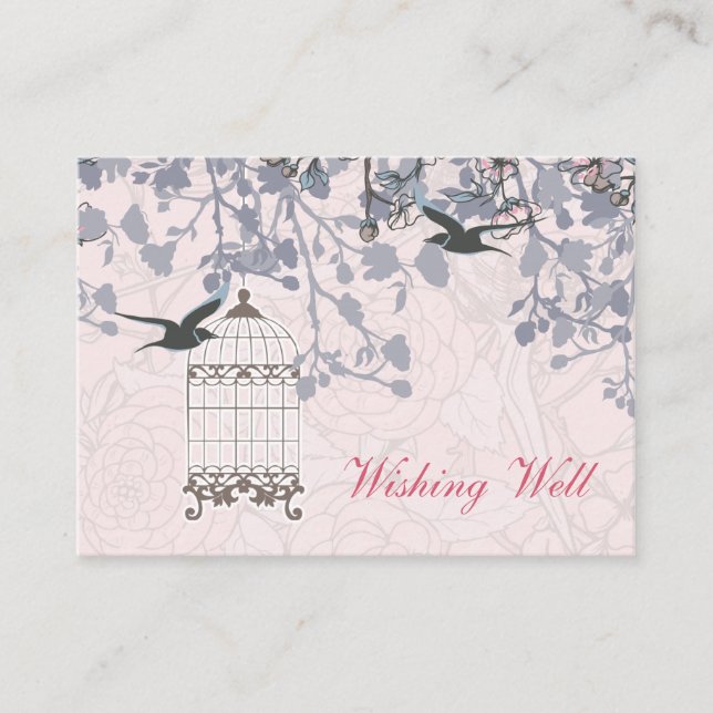 Pink bird cage, love birds wishing well cards (Front)
