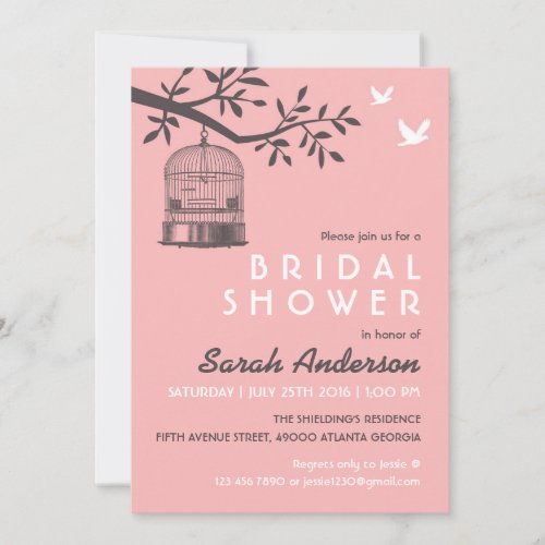 Pink Bird Cage Rustic Bridal Shower Invitation