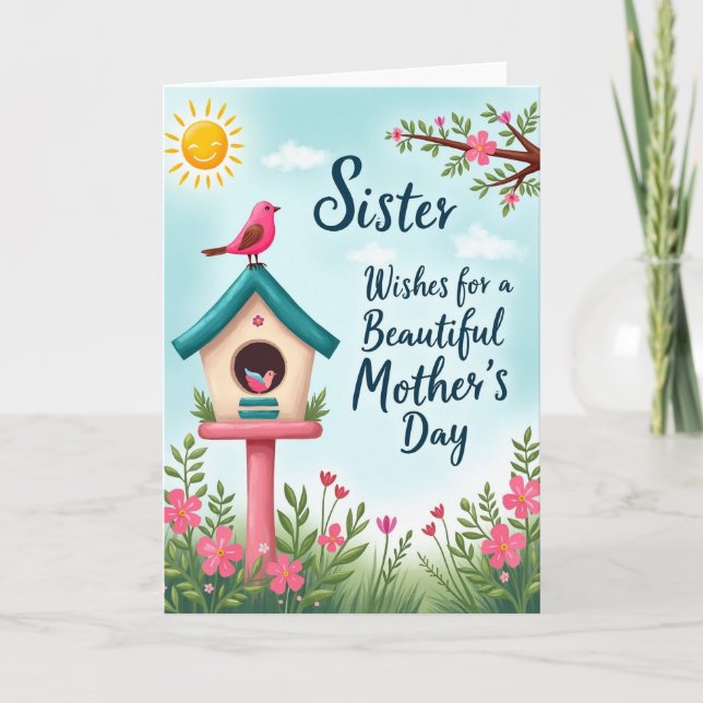 Pink Bird Family Mothers Day Card (Front)