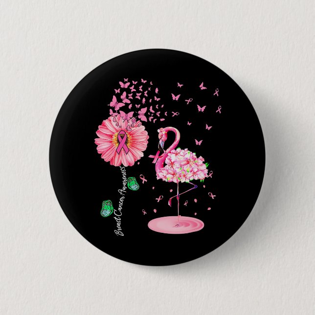 Pink Bird Flamingo Breast Cancer Awareness Button (Front)
