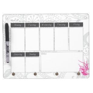 Pink Bird & Floral Weekly Calendar Dry Erase Board