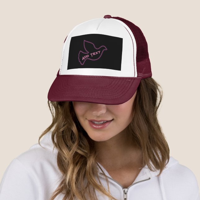 Pink Bird fly with Add own Text-Cap Lovely Peace Trucker Hat (In Situ)