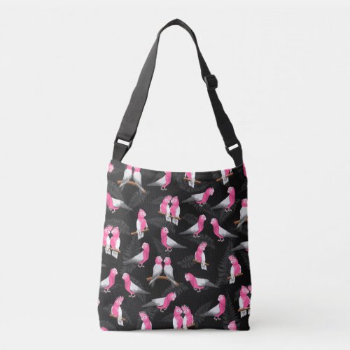 Pink bird galah cockatoo pattern crossbody bag