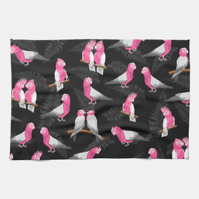 Pink bird galah cockatoo pattern kitchen towel (Horizontal)