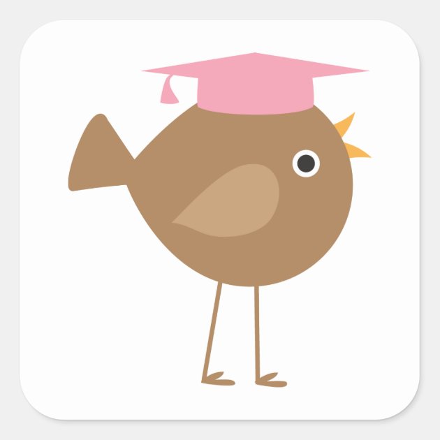 Pink Bird Graduation Square Sticker