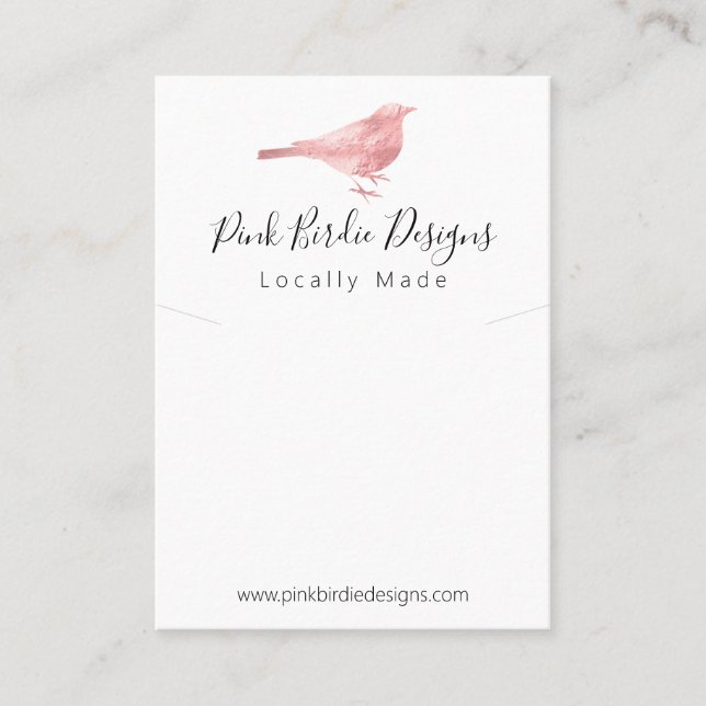 Pink Bird Handmade Jewelry Necklace Pendant Business Card (Front)