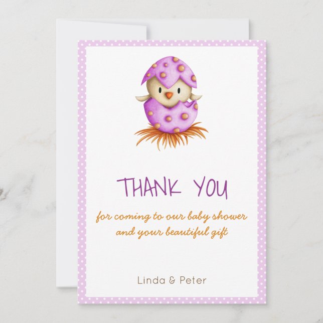 Pink Bird Hatching Baby Shower Thank You Card (Front)