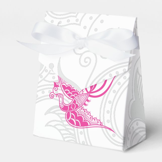 Pink Bird & Henna Swirl Favor Box (Front Side)