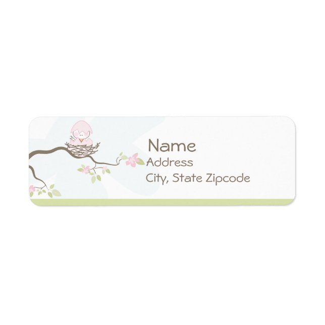 Pink Bird in Nest Return Address Label (Front)