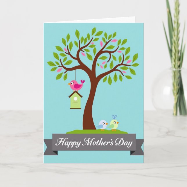 Pink Bird Mothers Day Message Card (Front)