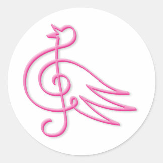 Pink bird music classic round sticker