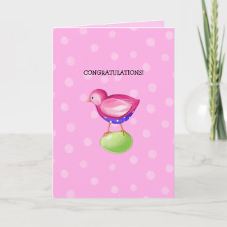 Pink Bird pink New Baby Congratulations Card