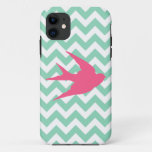 Pink Bird Silhouette On Chevron Stripes Iphone 11 Case at Zazzle